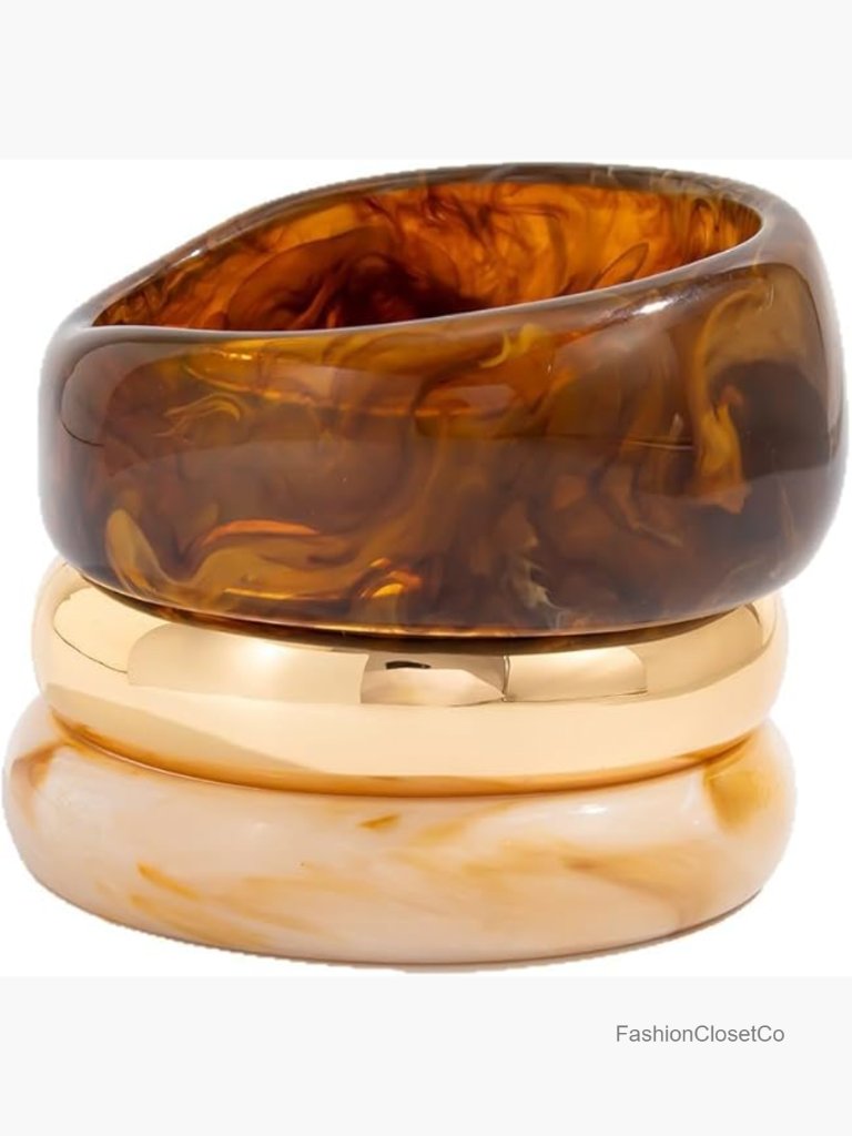 Chunky Acrylic Bangle Bracelet Set - Wide Statement Stacking Bangles For Women